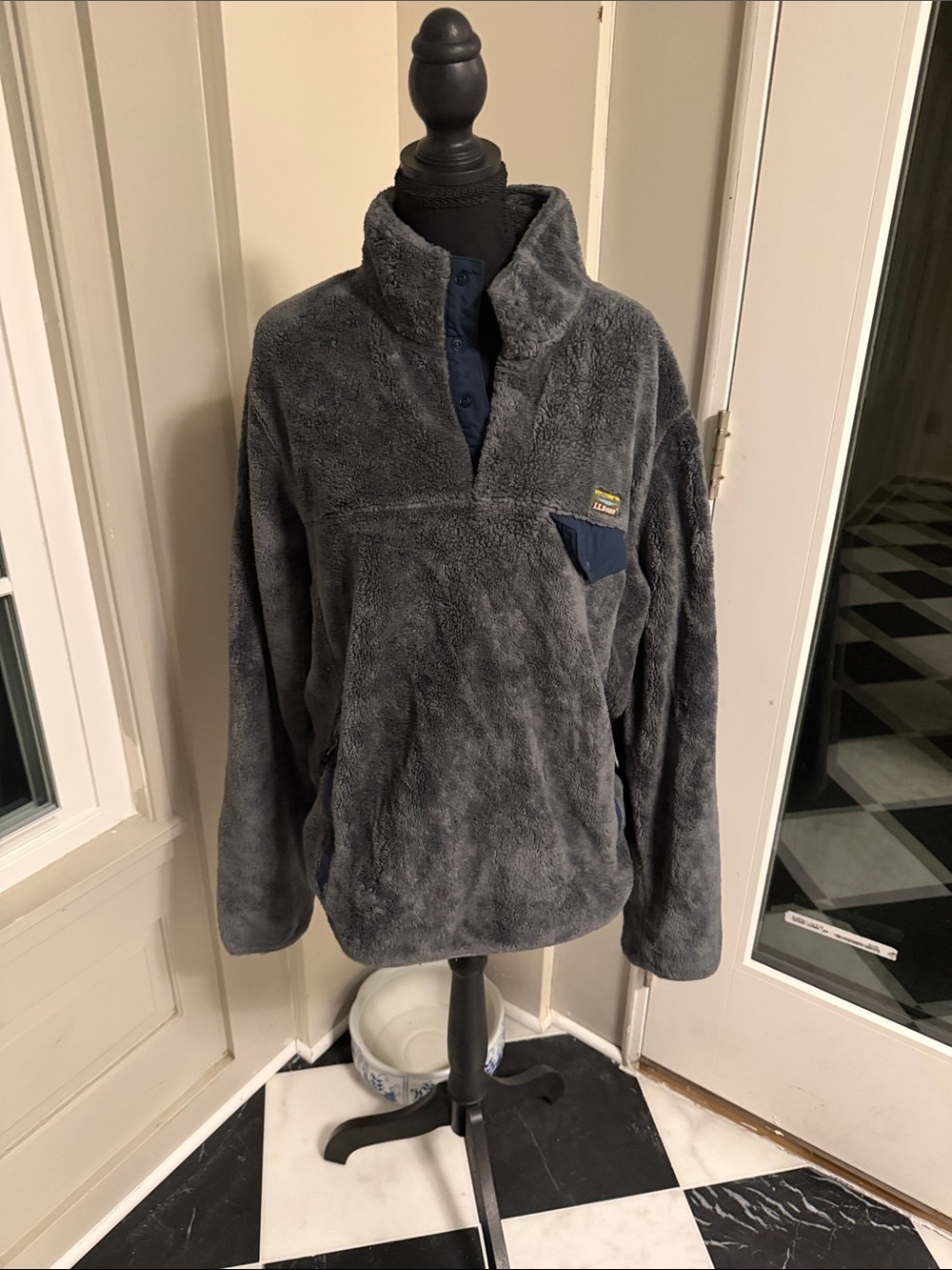L.L.Bean Men’s L Hi-Pile Fleece Pullover Gray Snap Neck 505087